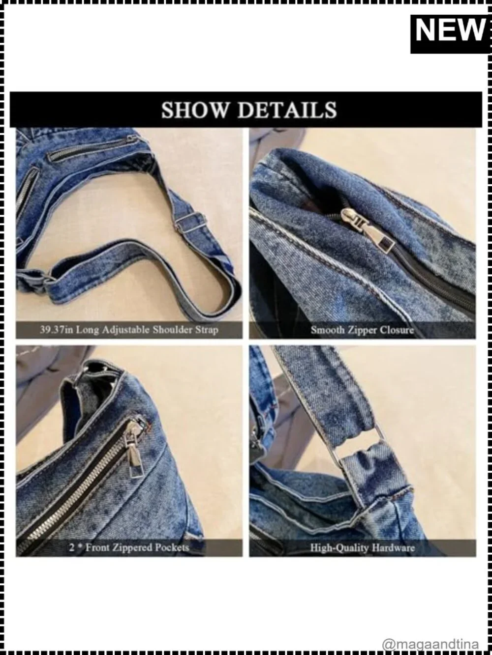 Denim Crossbody Bag Large Capacity Jean Purse Hobo Shoulder Bag